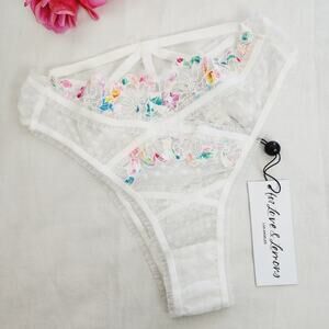 For Love and Lemons Outline White Rainbow Floral High Waisted Panty XXS NWT